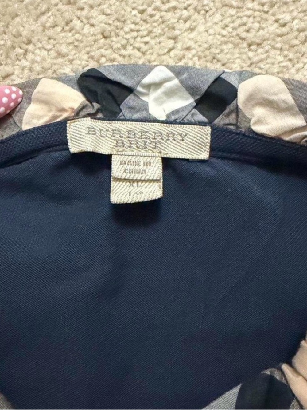 Burberry Navy Polo with Classic Check Trim - Picture 3 of 3